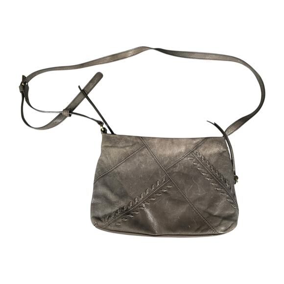 HOBO Leather Crossbody Bag Taupe Gray Whipstitch Adjustable Strap Boho Travel - Picture 3 of 10